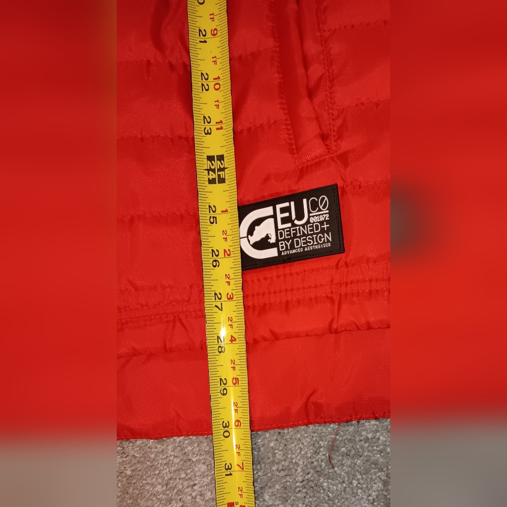 ECKO UNLTD Puffer Vest Mens Size XL Red/Black Hooded Full Zip Spell Out - Picture 16 of 16